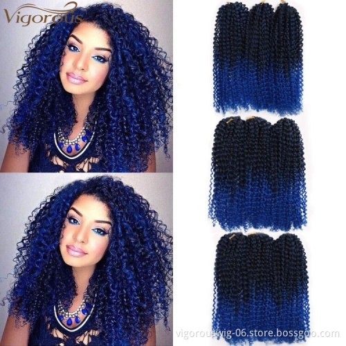 Vigorous 8 inch Ombre Blue  Crochet Braid Marley Braids Synthetic Afro Kinky Jerry Curl Braiding Hair Extensions for Women